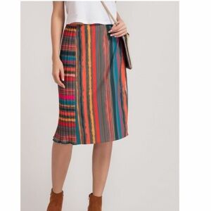 Benares Stripe Pleated Pencil Skirt Multicolor Midi Bright